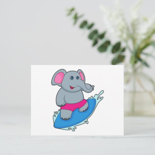 Carte Postale Elephant as surfer avec surf