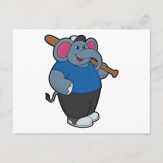 Carte Postale Éléphant au baseball avec une batte de baseball (Devant)