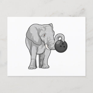Carte Postale Éléphant au bowling avec boule de bowling