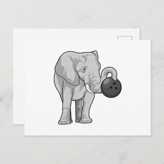 Carte Postale Éléphant au bowling avec boule de bowling (Devant / Derrière)