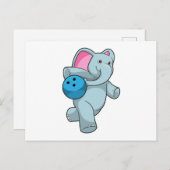 Carte Postale Éléphant au bowling avec boule de bowling (Devant / Derrière)
