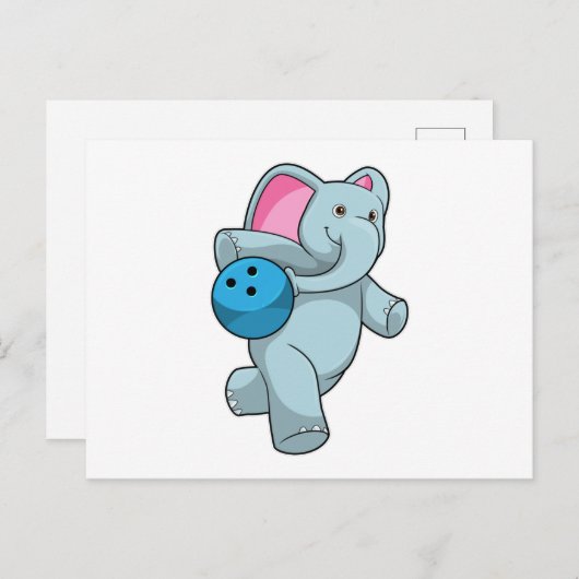 Carte Postale Éléphant au bowling avec boule de bowling (Devant / Derrière)