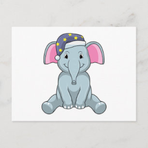 Carte Postale Eléphant au coucher avec casquette de nuit