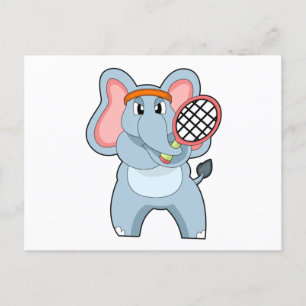 Carte Postale Elephant au Tennis avec raquette de tennis