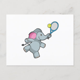 Carte Postale Elephant au Tennis avec raquette de tennis
