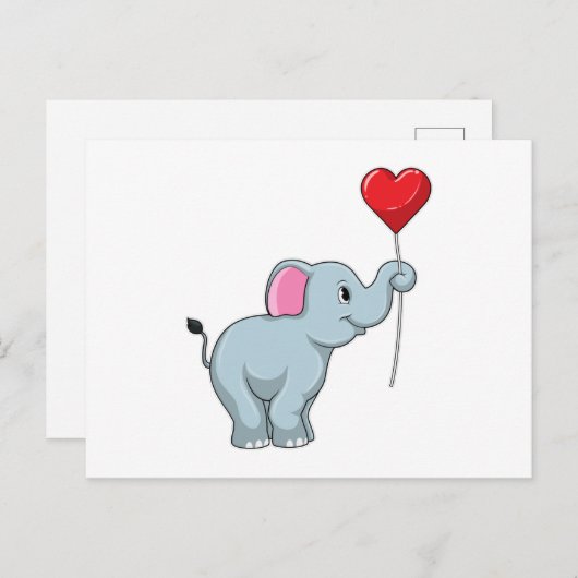 Carte Postale Eléphant avec ballon cardiaque (Devant / Derrière)