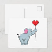 Carte Postale Éléphant avec ballon en forme de cœur (Devant / Derrière)