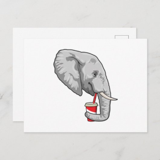Carte Postale Eléphant avec boisson (Devant / Derrière)