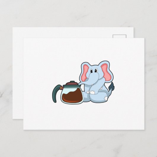 Carte Postale Éléphant avec cafetière (Devant / Derrière)