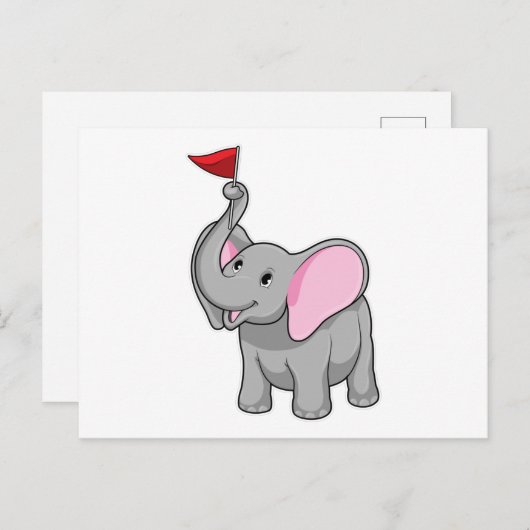 Carte Postale Éléphant avec Drapeau (Devant / Derrière)