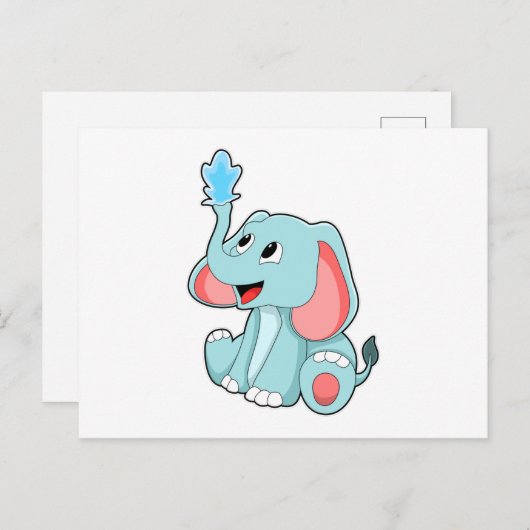 Carte Postale Eléphant avec eau (Devant / Derrière)