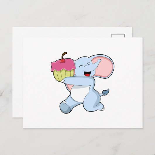 Carte Postale Éléphant avec gâteau (Devant / Derrière)