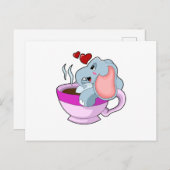 Carte Postale Elephant avec la coupe du café (Devant / Derrière)