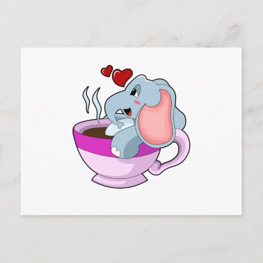 Carte Postale Elephant avec la coupe du café (Devant)