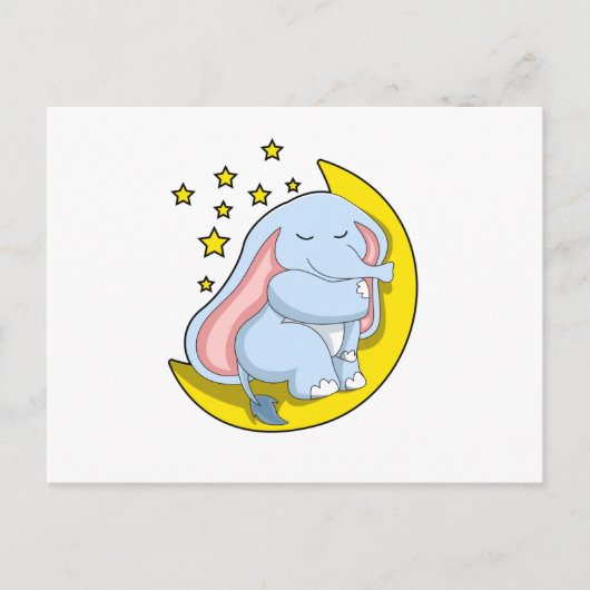 Carte Postale Eléphant avec lune et étoiles (Devant)