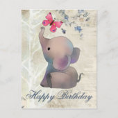 Carte Postale Éléphant avec papillon rose (Devant)