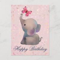 Éléphant avec papillon rose