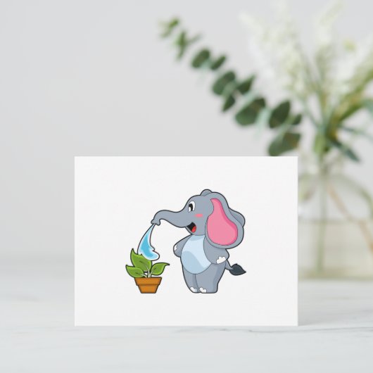 Carte Postale Éléphant avec plante (Debout devant)