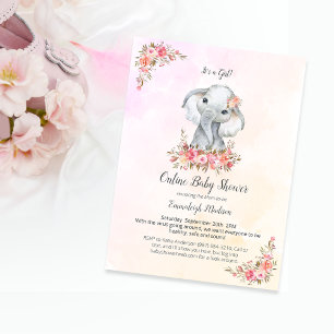 Carte Postale Elephant Baby shower en ligne Boho Chic Coral