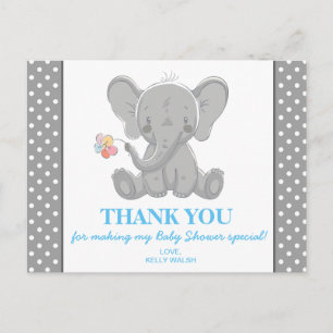 Carte Postale Elephant Baby shower Merci note Pois