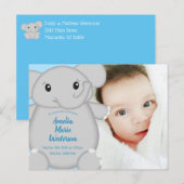 Carte Postale Elephant Baby shower Safari Blue Boy (Devant / Derrière)