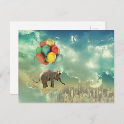 Carte postale Eléphant Balloon Surreal (Devant / Derrière)