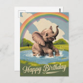 Carte Postale Éléphant Bébé Enfants Joyeux Anniversaire (Devant / Derrière)
