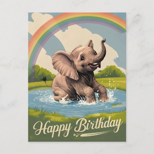 Carte Postale Éléphant Bébé Enfants Joyeux Anniversaire (Devant)