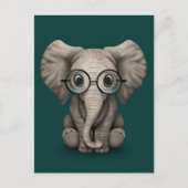 Carte Postale Eléphant bébé mignon avec lunettes de lecture Turq (Devant)
