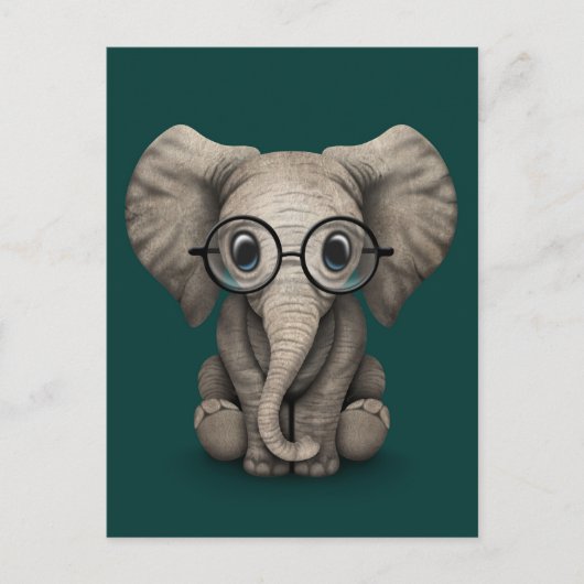 Carte Postale Eléphant bébé mignon avec lunettes de lecture Turq (Devant)