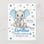 Carte Postale Eléphant Bébé mignon avec oreilles bleues Boy Stat (Devant)