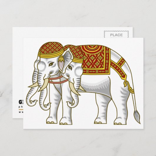 Carte Postale Elephant blanc thaïlandais Erawan (Devant / Derrière)