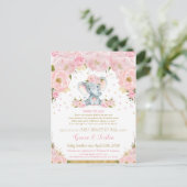 Carte Postale Eléphant Blush Floral Baby shower par Mail Girl (Debout devant)