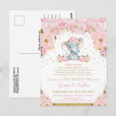 Carte Postale Eléphant Blush Floral Baby shower par Mail Girl (Devant / Derrière)