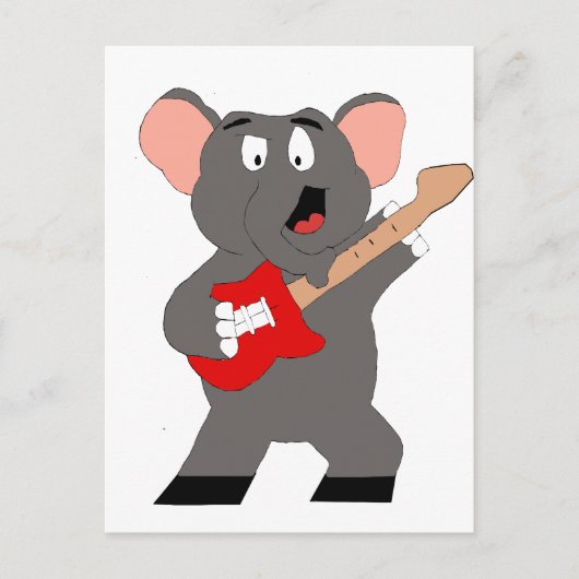 Carte Postale Eléphant Cartoon Avec Guitare (Devant)