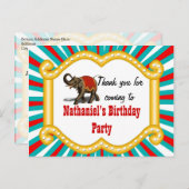 Carte Postale Elephant Circus Enfants Garçons Anniversaire Merci (Devant / Derrière)