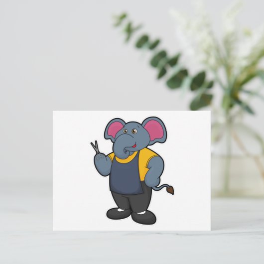 Carte Postale Éléphant coiffeur avec ciseaux (Debout devant)