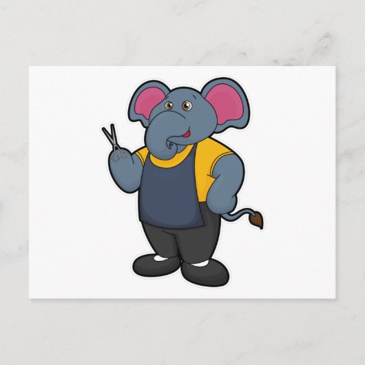Carte Postale Elephant coiffeur avec ciseaux (Devant)