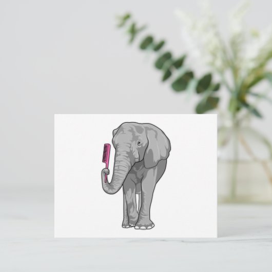 Carte Postale Éléphant coiffeur avec peigne (Debout devant)