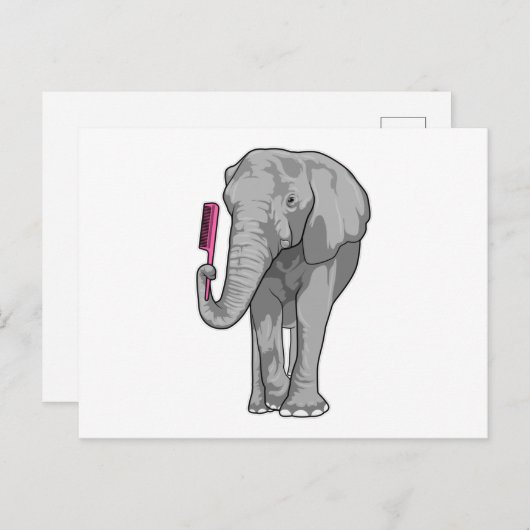 Carte Postale Éléphant coiffeur avec peigne (Devant / Derrière)