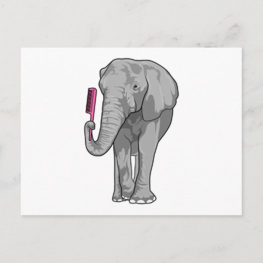 Carte Postale Éléphant coiffeur avec peigne (Devant)