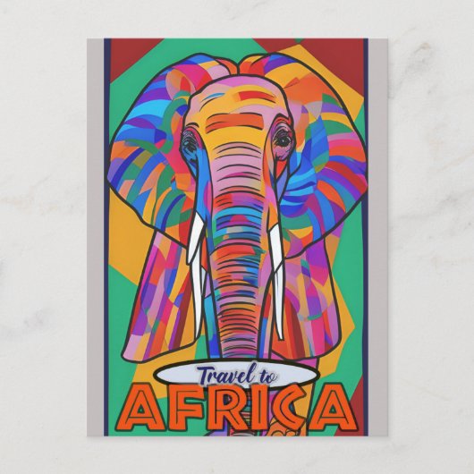 Carte Postale Eléphant coloré Retro Voyage Afrique (Devant)