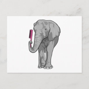Carte Postale Elephant comme coiffeur avec peigne