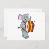 Carte Postale Elephant comme musicien avec tambour (Devant / Derrière)
