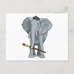 Carte Postale Eléphant comme peintre avec pinceau