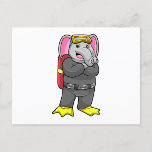 Carte Postale Elephant comme plongeur avec lunettes de plongée