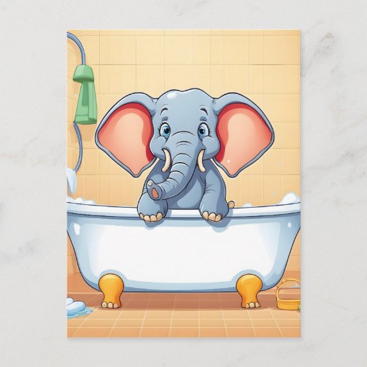 Carte Postale Eléphant dans le bain (Devant)