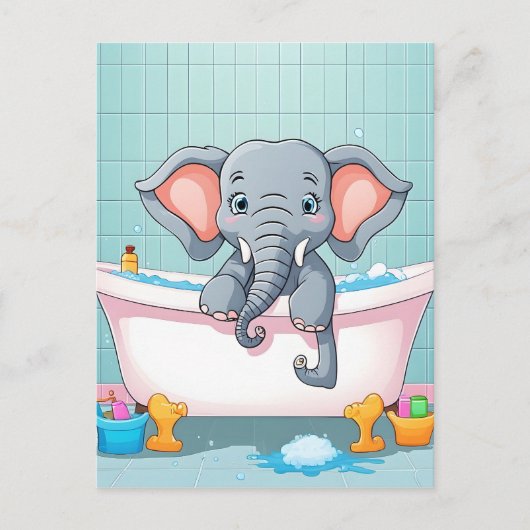 Carte Postale Eléphant dans le bain (Devant)