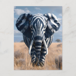 Carte Postale Elephant Dans Le déguisement Zèbre