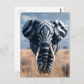 Carte Postale Elephant Dans Le déguisement Zèbre (Devant / Derrière)